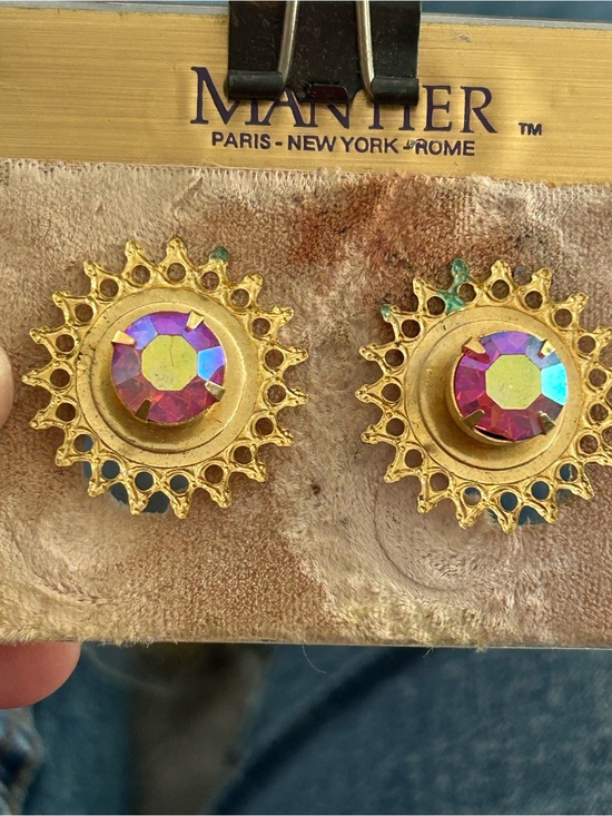 Jewelry - 4/$50 Gold-Tone Sunburst Earrings with Pink Aurora Rhinestones